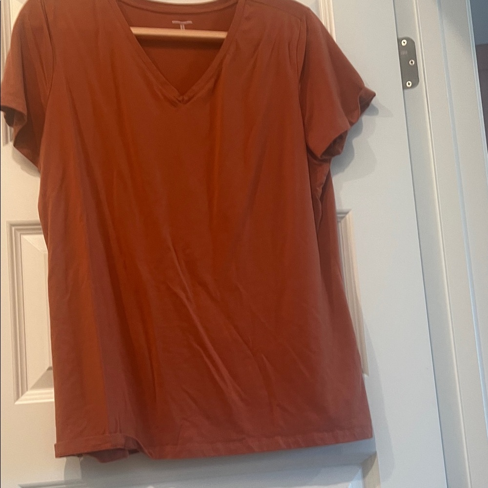 Amazon Essentials Women's V-Neck Short Sleeve Top in Rust